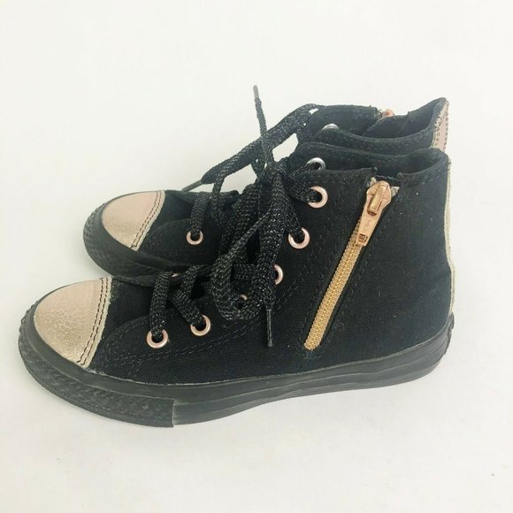 Converse Kids Size 12 Chuck Taylor All Star Black Rose Gold Shoes Sneakers Hi Si - Picture 5 of 8